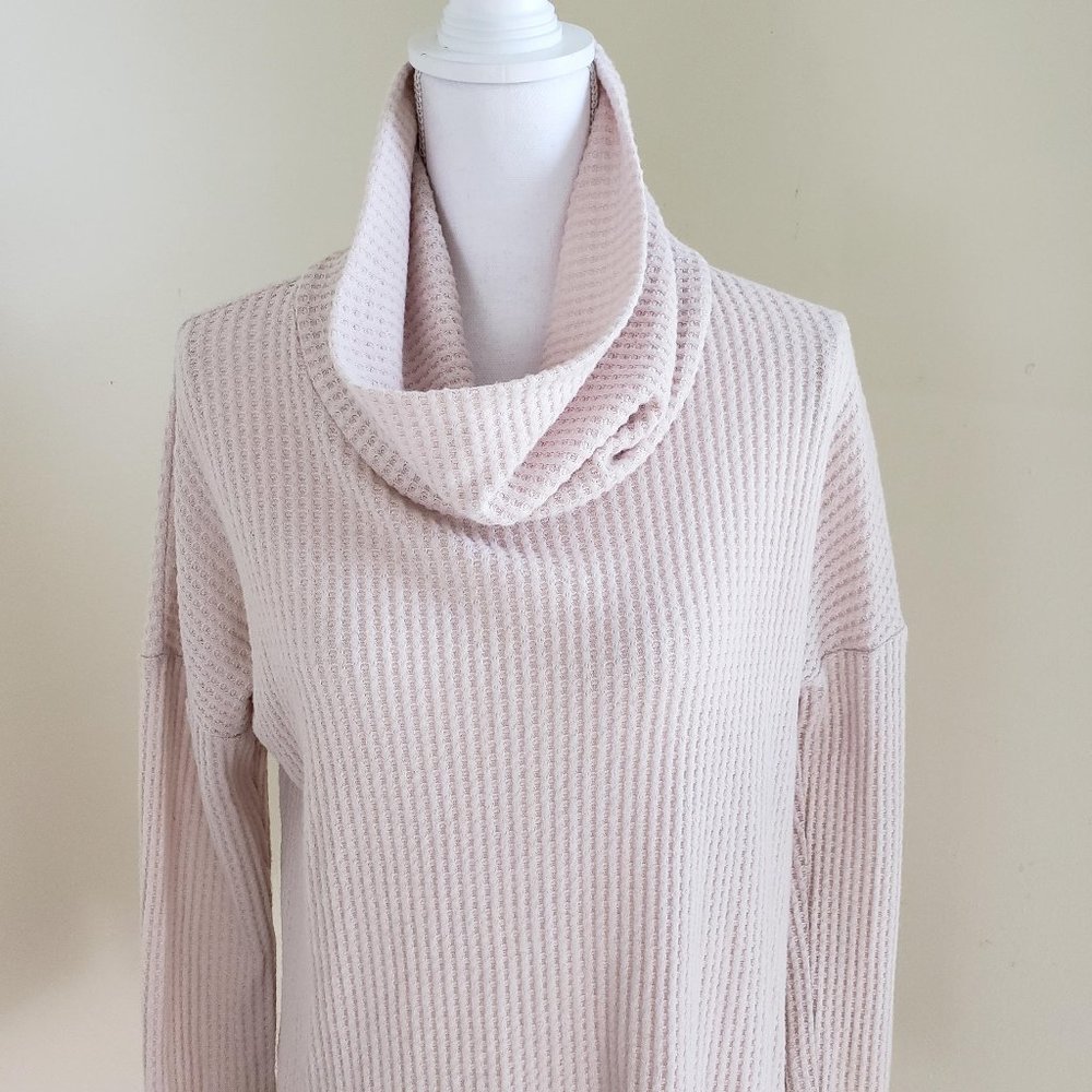 BP. Cowl Neck Waffle Knit Top Beige Size Medium - Picture 2 of 9